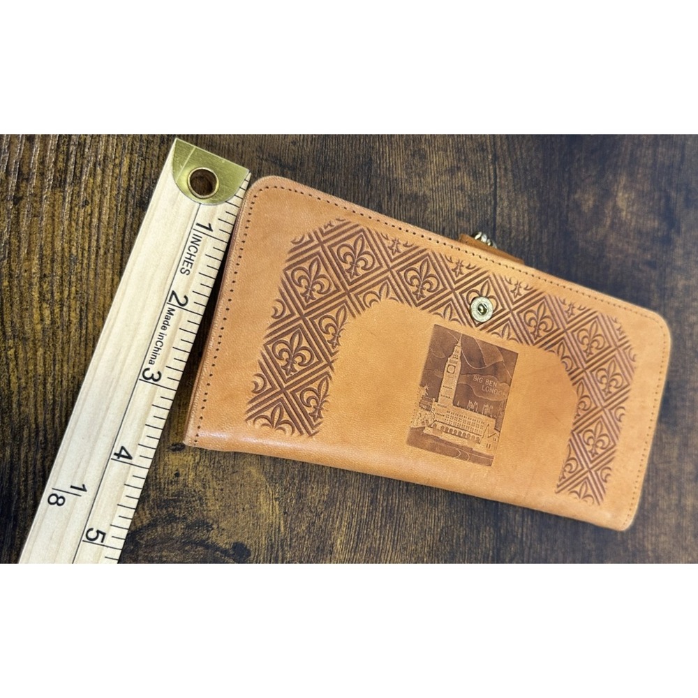 Vintage London Big Ben Tower Bridge Real Leather Kiss Lock Bifold Wallet England - Picture 16 of 16